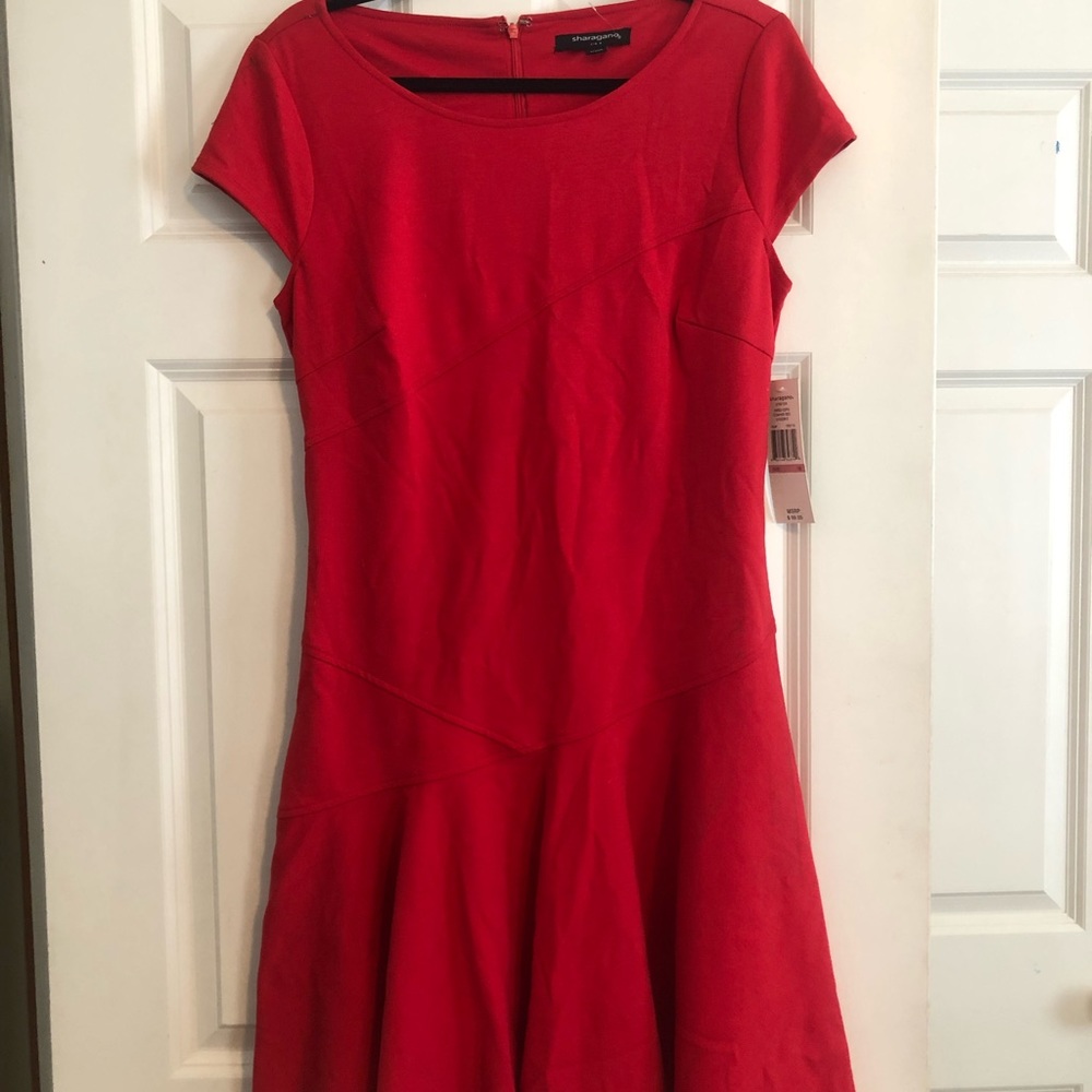 Red stretch dress with swing skirt